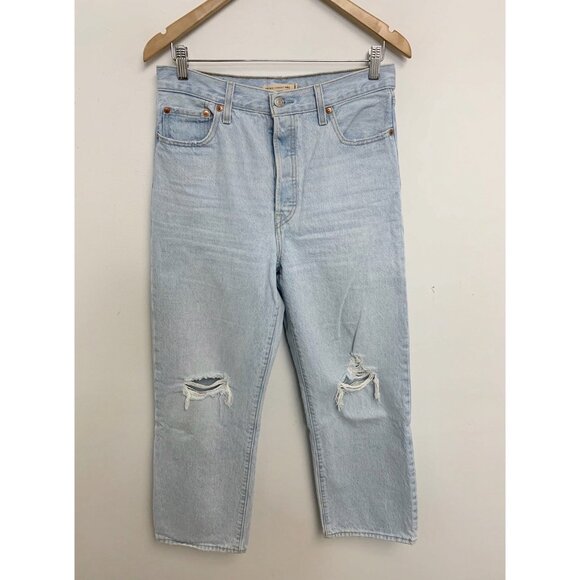 Levi's Ribcage Straight Ankle Cotton Big E Distressed Jeans sz 29 X 27 - Picture 1 of 12